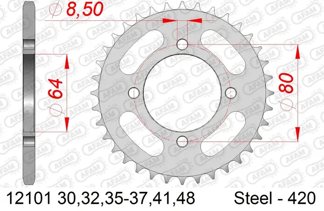 AFAM Bakdrev, Stål #420- Yamaha PW/TT-R+ FS/LB//LC/PW/RD/RT/RX/RZ/TT-R, 50-90cc 