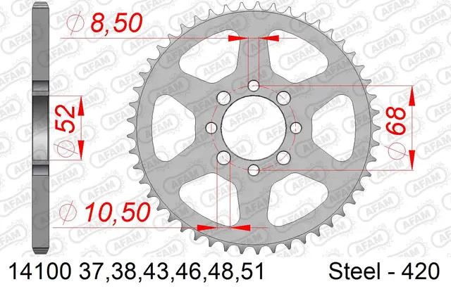 AFAM Bakdrev, Stål #420 - Kawa/Suzuki AE/AR/KLX/AP/DR/DR-Z/GT/LT/RG/RM/RV/TS/+ 
