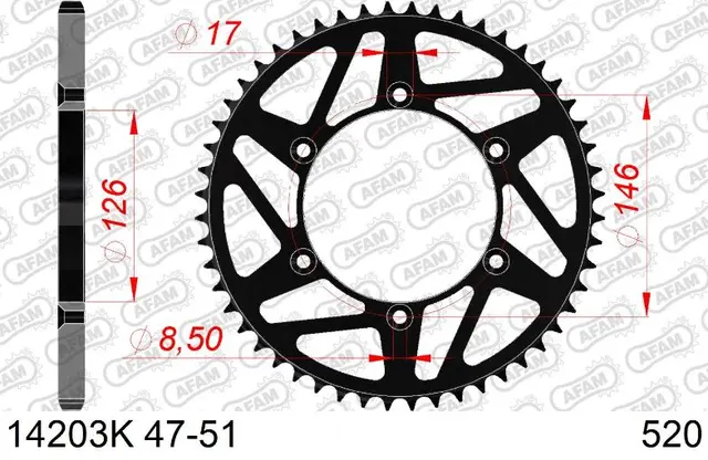 AFAM Bakdrev, Stål Sort 520- Kawa/Suzuki KLX/DR/DR-Z/RM/RM-X/RM-Z/TS 