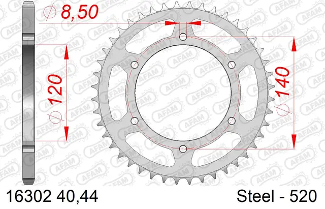 AFAM Bakdrev, Stål #520 - Kawasaki KL 250 80-85, KLR 250 85-05 