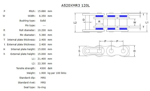 AFAM Kjede-520XMR3 Stål, Xs Kraftig og slitesterkt 520 X-Ring kjede 
