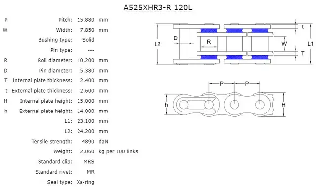AFAM Kjede 525XHR-3- Rødt, Xs-Ring, 122L Xs-Ring Hyper-forsterket, Rød 