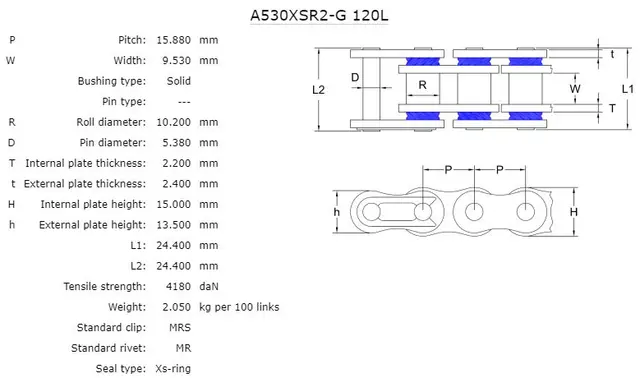 AFAM Kjede A530XSR2, Gull, Xs,600-1100cc Xs-Ring, Super-forsterket, Gull 