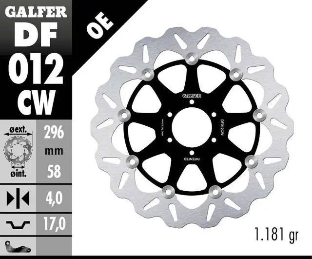 Galfer Bremseskive, Flytende (C. Alu.) 296x4mm 
