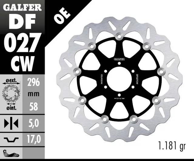 Galfer Bremseskive, Flytende Kompl. (C. Alu.) 296x5mm 