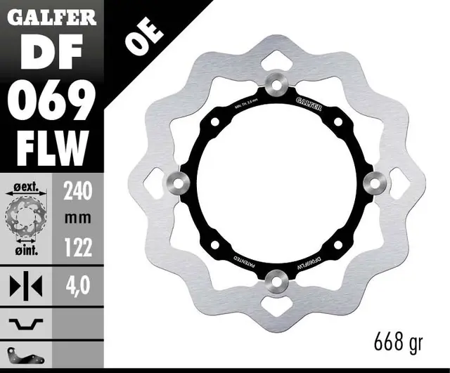 Galfer Bremseskive, Flytende (C. Stål) 240x4mm 