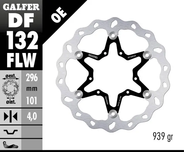 Galfer Bremseskive W, Flytende (C. Stål) 296x4mm 
