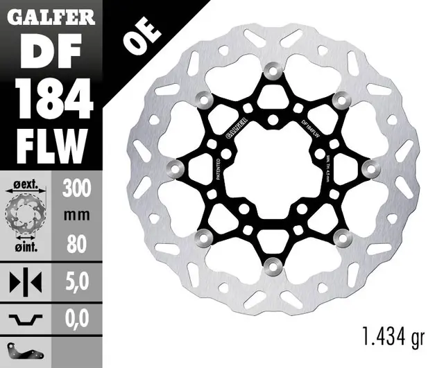 Galfer Bremseskive W, Flytende (C. Stål) 300x5mm 