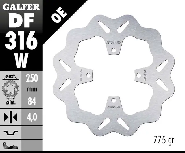 Galfer Bremseskive, W, Fast, 250x4mm 