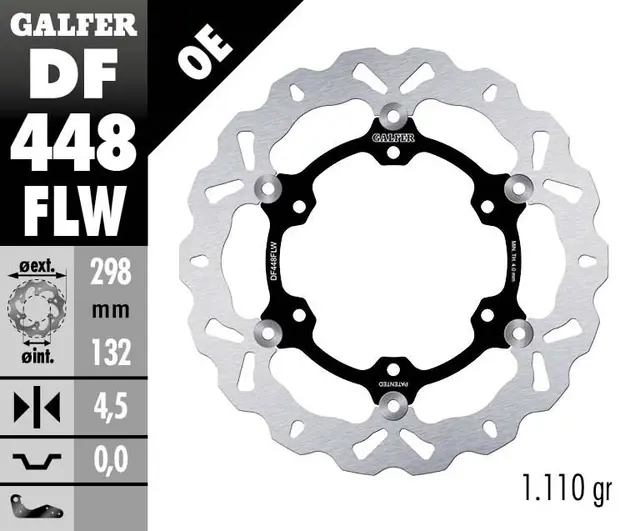 Galfer Bremseskive W, Flytende (C. Stål) 298x4,5mm 