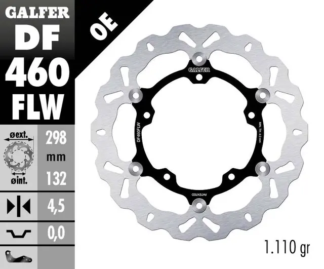 Galfer Bremseskive W, Flytende (C. Stål) 298x4,5mm 