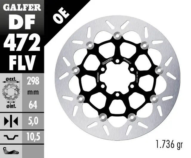 Galfer Bremseskive, Flytende Rund (C. Stål) 298x5mm 