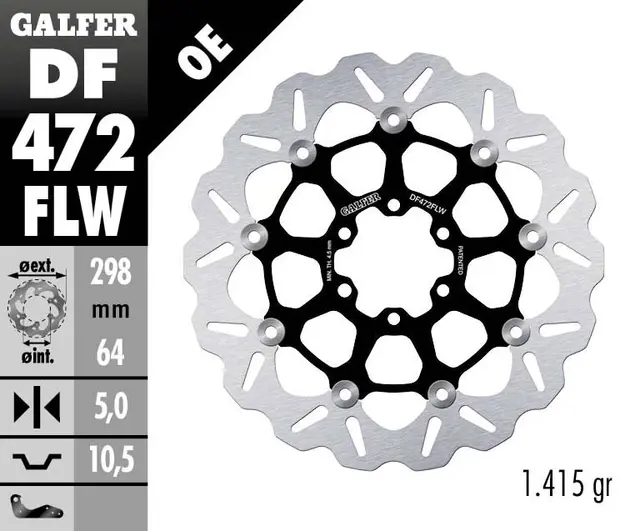 Galfer Bremseskive W, Flytende (C. Stål) 298x5mm 