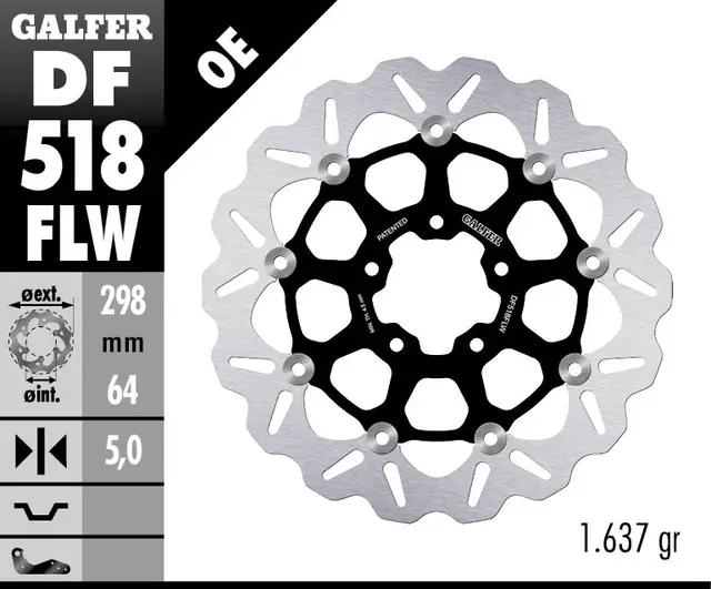 Galfer Bremseskive W, Flytende (C. Stål) 298x5mm 