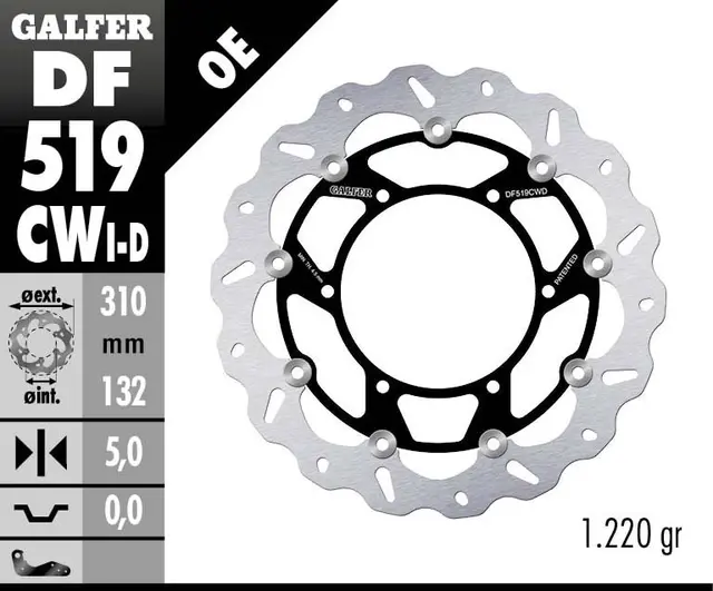Galfer Bremseskive W, Flytende Høyre (C. Alu.) 310x5mm 