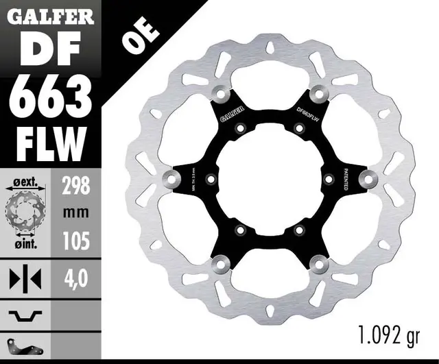 Galfer Bremseskive W, Flytende (C. Stål) 298x4mm 