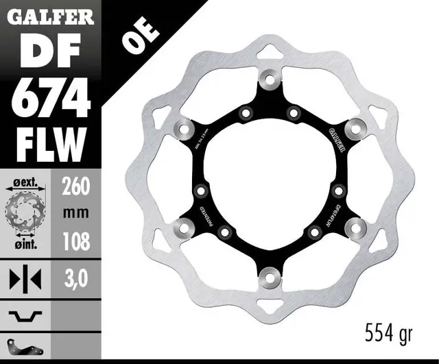 Galfer Bremseskive W, Flytende (C. Stål) 260x3mm 