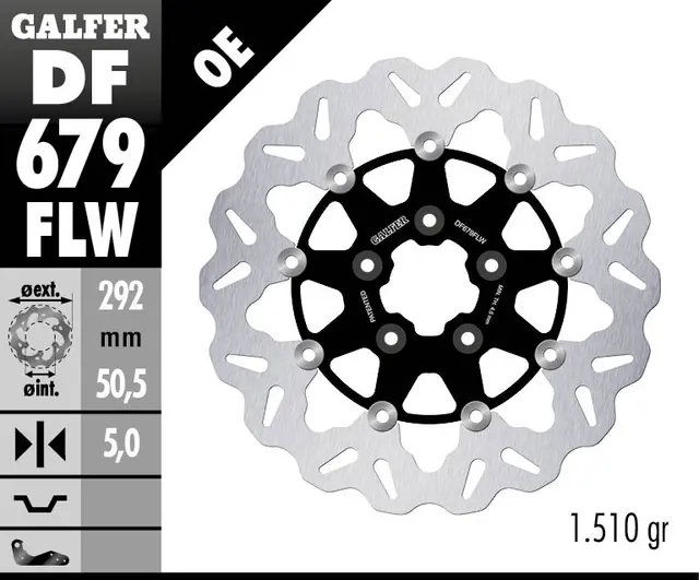 Galfer Bremseskive W, Flytende (C. Stål) 292x5mm 