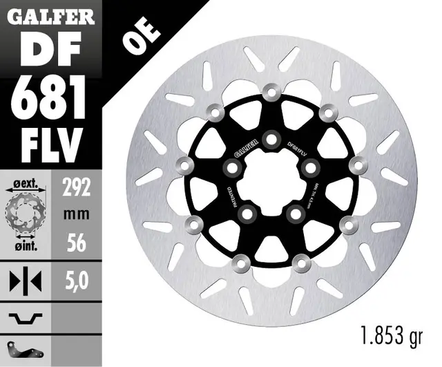 Galfer Bremseskive, Flytende Rund (C. Stål) 292x5mm 