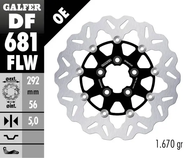Galfer Bremseskive W, Bak, Flytende, Blå 292x5mm, Harley Davidson 