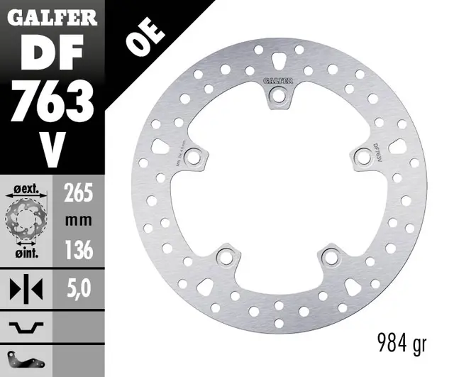 Galfer Bremseskive, Fast, Rund, 265x5mm 