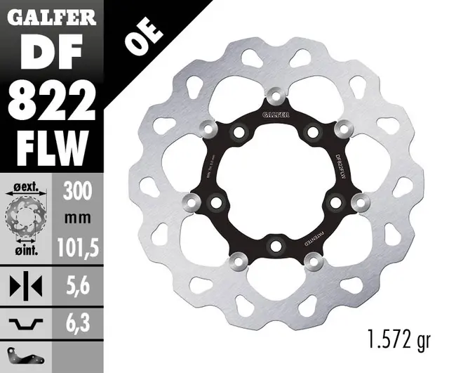 Galfer Bremseskive W, Flytende (C. Stål) 300x5.6mm 