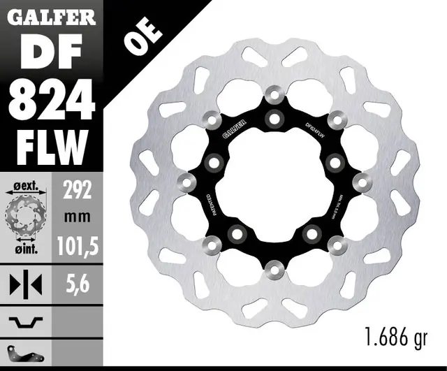 Galfer Bremseskive W, Flytende (C. Stål) 292x5,6mm 