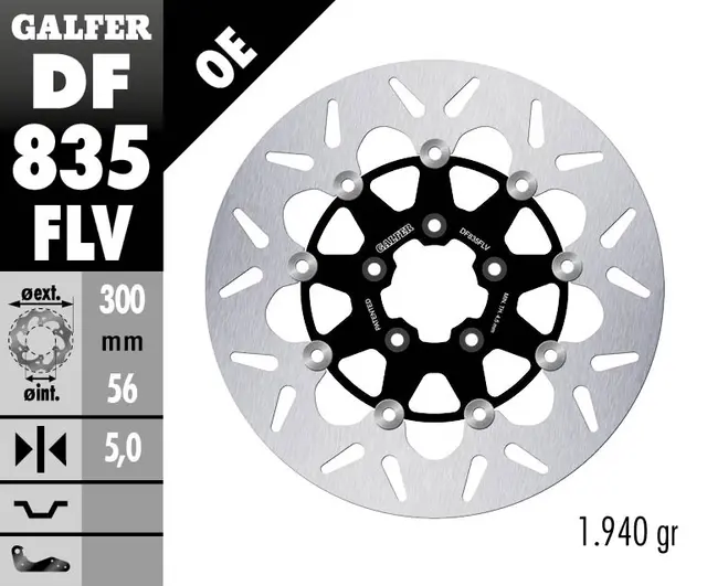 Galfer Bremseskive, Flytende, Rund (C. Stål) 300x5mm 