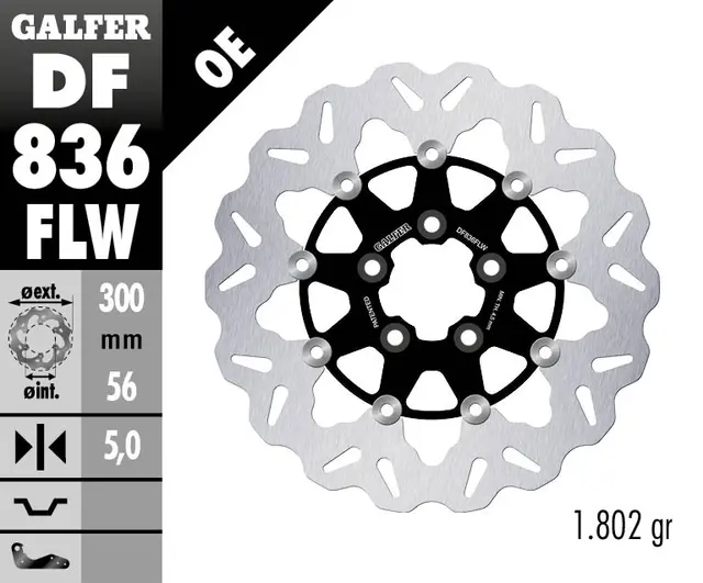 Galfer Bremseskive W, Flytende (C. Stål) 300x5mm 