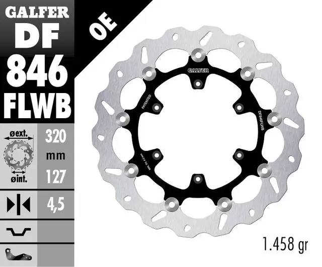Galfer Bremseskive W, Flytende (C. Stål) 320x4.5mm 