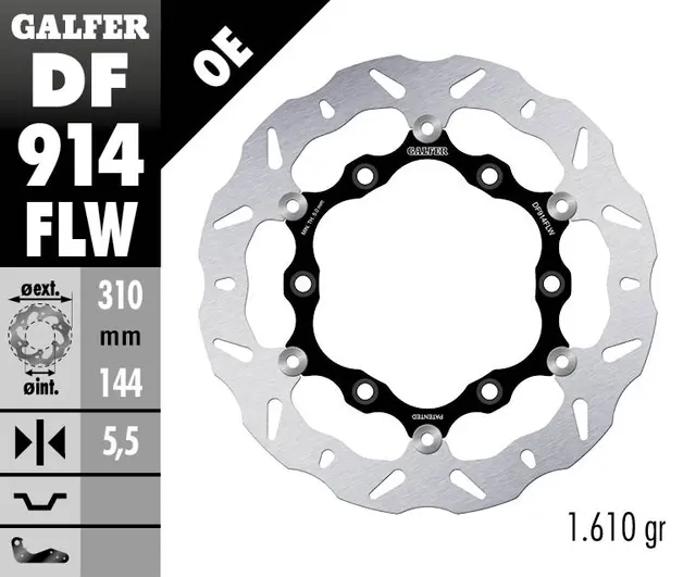 Galfer Bremseskive W, Flytende (C. Stål) 310x5,5mm 