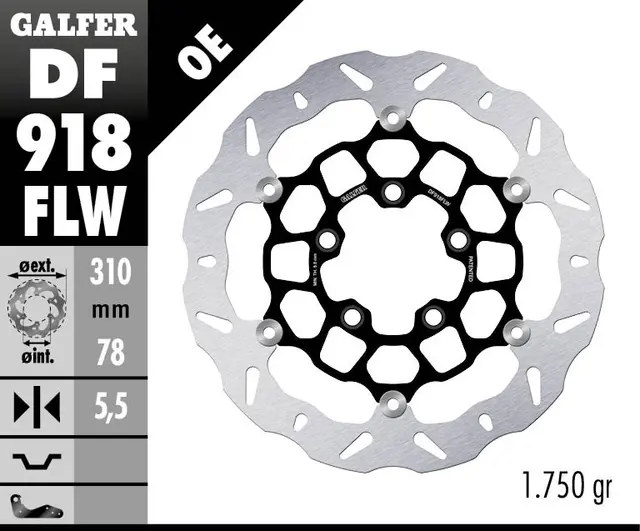 Galfer Bremseskive W, Flytende (C. Stål) 310x5,5mm 