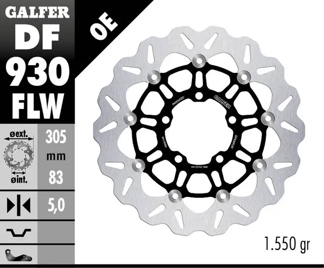Galfer Bremseskive W, Flytende (C. Stål) 305x5mm 