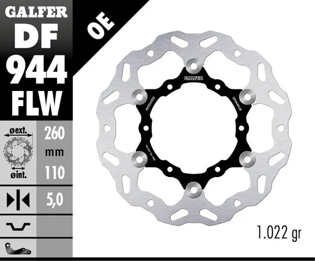 Galfer Bremseskive W, Flytende (C. Stål) 260x5mm 