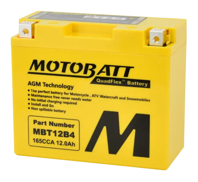 MotoBatt MBT12B4 12V Batteri 2-Polet, 165CCA, 12Ah, 150x70x130, AGM 