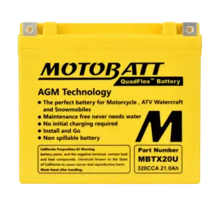 MotoBatt MBTX20U 12V Batteri 4-Polet, 320CCA, 21Ah, 175x87x155, AGM