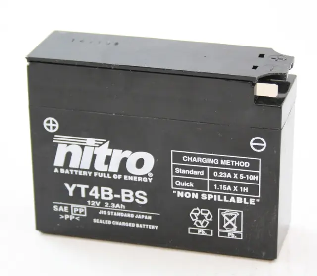 Nitro YT4B-BS Batteri Vedlikeholdsfritt 12V, 2.3Ah, 113x38x87, Syreflaske, AGM 