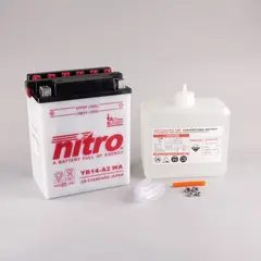 Nitro YB14-A2 Batteri 12V, 14Ah, 136x91x168, Syreflaske