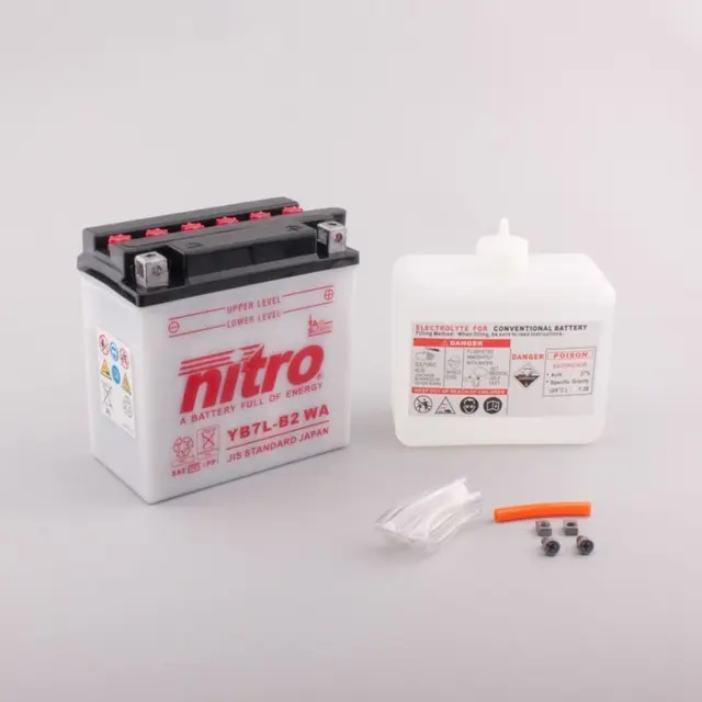 Nitro YB7L-B2 Batteri 12V, 8Ah, 135x75x133, Syreflaske 